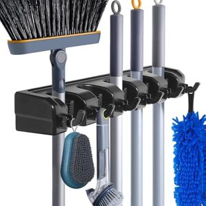 HYRIXDIRECT Soporte para escoba y fregona, instalación en pared, organizador, para casa, jardín y garaje, 5 posiciones y 6 ganchos HYRIXDIRECT Soporte para escoba y fregona, instalación en pared, organizador, para casa, jardín y garaje, 5 posiciones y 6 ganchos