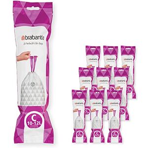 Brabantia Bolsas de basura PerfectFit multipack (código C/10-12L), ultrarresistentes, asas deslizantes, 10 rollos, blancas, 200 sacs Brabantia Bolsas de basura PerfectFit multipack (código C/10-12L), ultrarresistentes, asas deslizantes, 10 rollos, blancas, 200 sacs