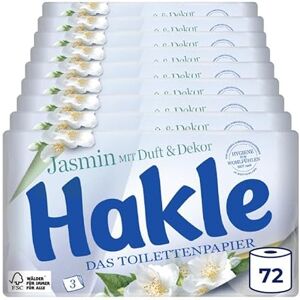 Hakle Papel higiénico con aroma a jazmín y decoración, 72 rollos, papel higiénico de 3 capas, 130 hojas por rollo, papel higiénico con 60% reciclado de embalaje, certificado FSC Hakle Papel higiénico con aroma a jazmín y decoración, 72 rollos, papel higiénico de 3 capas, 130 hojas por rollo, papel higiénico con 60% reciclado de embalaje, certificado FSC
