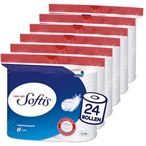 Softis Papel higiénico de 4 capas Paquete de 24 rollos (6 x 4 paquetes individuales) 100 hojas por rollo Sistema de cámara suave único Embalaje reciclable Papel certificado FSC® Softis Papel higiénico de 4 capas Paquete de 24 rollos (6 x 4 paquetes individuales) 100 hojas por rollo Sistema de cámara suave único Embalaje reciclable Papel certificado FSC®