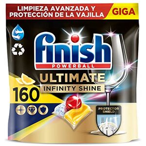 Finish Powerball Ultimate Infinity Shine, pastillas para el lavavajillas con protección de la vajilla, Limón, 160 pastillas