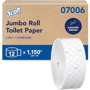 Scott Essential Jumbo Roll JR. Papel higiénico sin núcleo (07006), 2 capas, blanco, 12 rollos/caja, 1,150 pies/rollo Scott Essential Jumbo Roll JR. Papel higiénico sin núcleo (07006), 2 capas, blanco, 12 rollos/caja, 1,150 pies/rollo