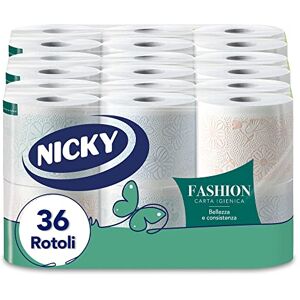 Nicky Fashion Papel higiénico de 4 capas, paquete de 36 rollos (3 x 12 rollos), 165 lágrimas por rollo, resistente decorada y suave en la piel, delicadamente perfumado con talco Nicky Fashion Papel higiénico de 4 capas, paquete de 36 rollos (3 x 12 rollos), 165 lágrimas por rollo, resistente decorada y suave en la piel, delicadamente perfumado con talco