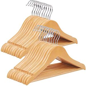 SONGMICS Perchas de Madera para niños, Color Natural/Plata, Paquete de 20 SONGMICS Perchas de Madera para niños, Color Natural/Plata, Paquete de 20