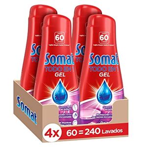 Somat Todo en 1 Gel Detergente Lavavajillas 60 Dosis (pack de 4, total: 240 lavados), jabón lavavajillas con gran poder de limpieza para ciclos cortos, vajilla brillante Somat Todo en 1 Gel Detergente Lavavajillas 60 Dosis (pack de 4, total: 240 lavados), jabón lavavajillas con gran poder de limpieza para ciclos cortos, vajilla brillante