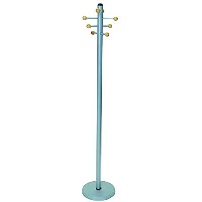 OFITURIA ® Perchero de Pie Colgador de Ropa Metálico Color Plata con 8 Colgadores de Madera de Haya OFITURIA ® Perchero de Pie Colgador de Ropa Metálico Color Plata con 8 Colgadores de Madera de Haya