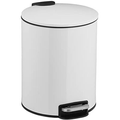 Relaxdays cosméticos Cubo Basura, 5 litros, Mecanismo Automático, Bote Interior Extraíble, Papelera Baño, Metal, con Pedal, Blanco, Hierro, 26 x 20.5 x 24 cm Relaxdays cosméticos Cubo Basura, 5 litros, Mecanismo Automático, Bote Interior Extraíble, Papelera Baño, Metal, con Pedal, Blanco, Hierro, 26 x 20.5 x 24 cm