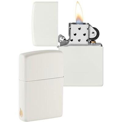 Zippo Encendedor a Prueba de Viento Diseño de Llama Blanco Mate Recargable Reutilizable Diseño a Prueba de Viento Caja de Regalo Hecho en EEUU Exclusivo en Amazon Zippo Encendedor a Prueba de Viento Diseño de Llama Blanco Mate Recargable Reutilizable Diseño a Prueba de Viento Caja de Regalo Hecho en EEUU Exclusivo en Amazon