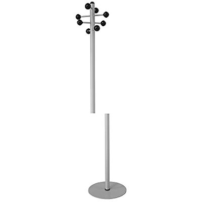 OFITURIA ® Perchero de Pie Colgador de Ropa Metálico Color Plata con 8 Colgadores de Bola Negra Tubo en 2 Piezas OFITURIA ® Perchero de Pie Colgador de Ropa Metálico Color Plata con 8 Colgadores de Bola Negra Tubo en 2 Piezas