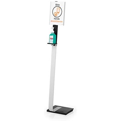 Durable Soporte de suelo con soporte para desinfectante y tablero informativo giratorio A4, para botellas de desinfectante de hasta 88 x 88 x 215 mm, plata, Durable Soporte de suelo con soporte para desinfectante y tablero informativo giratorio A4, para botellas de desinfectante de hasta 88 x 88 x 215 mm, plata,