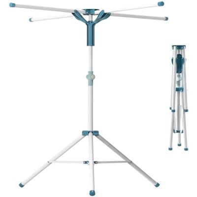 Relaxdays Tendedero , Plegable, Ajustable en Altura, 80-200 cm, 4 Varillas, Camping, tendedero, Blanco/Azul Relaxdays Tendedero , Plegable, Ajustable en Altura, 80-200 cm, 4 Varillas, Camping, tendedero, Blanco/Azul