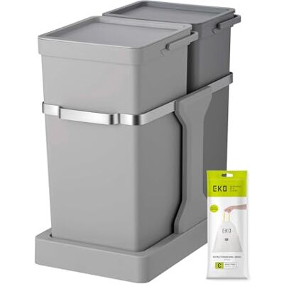 EKO Deco Duo Cubo de basura extraíble para reciclaje, ahorra espacio, corredores de acero inoxidable, perfecto para cocina y hogar, acabado gris mate, 35L 20+15 litros EKO Deco Duo Cubo de basura extraíble para reciclaje, ahorra espacio, corredores de acero inoxidable, perfecto para cocina y hogar, acabado gris mate, 35L 20+15 litros
