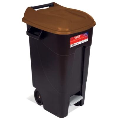 Tayg Eco Contenedor de residuos 120 litros con pedal, base negra y tapa marrón Tayg Eco Contenedor de residuos 120 litros con pedal, base negra y tapa marrón