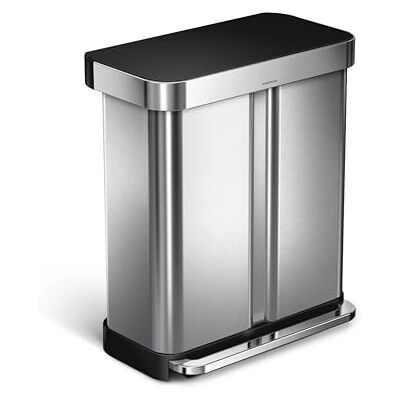 simplehuman Cubo de basura rectangular de 58 L (34/24) con pedal de cocina doble con bolsillo para forro, tapa silenciosa de cierre suave, pedal ancho fuerte, tapa a prueba de abolladuras, acero simplehuman Cubo de basura rectangular de 58 L (34/24) con pedal de cocina doble con bolsillo para forro, tapa silenciosa de cierre suave, pedal ancho fuerte, tapa a prueba de abolladuras, acero