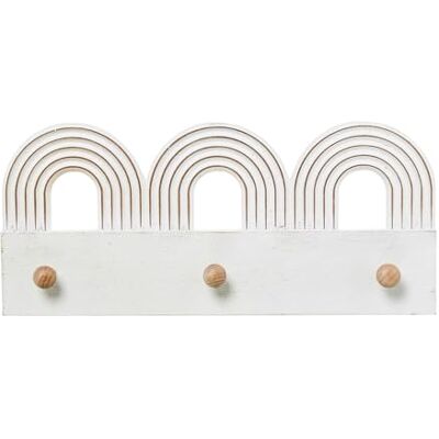 DRW Perchero de Pared con 3 Ganchos de Madera Blanco y Natural 36x4x16 cm DRW Perchero de Pared con 3 Ganchos de Madera Blanco y Natural 36x4x16 cm