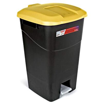 Tayg Cubo de basura de 60 litros con pedal, base negra y tapa amarilla, de plástico Tayg Cubo de basura de 60 litros con pedal, base negra y tapa amarilla, de plástico