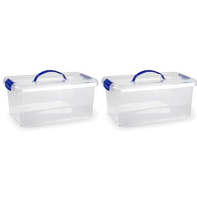 AC Pk de 2 Cajas de Almenamiento con Asa Fabricado en plástico Contenedor para almenar Libros, Ropa, Mantas N.º 24-17,5 x 38,5 x 23 cm 10 litros AC Pk de 2 Cajas de Almenamiento con Asa Fabricado en plástico Contenedor para almenar Libros, Ropa, Mantas N.º 24-17,5 x 38,5 x 23 cm 10 litros