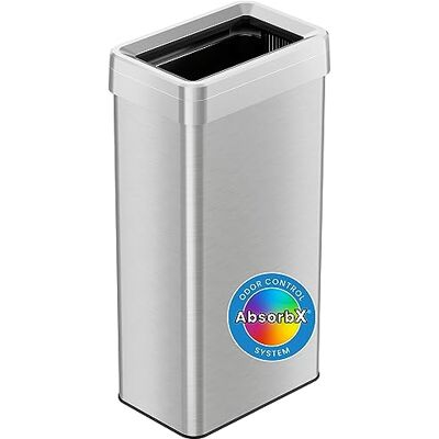 iTouchless 80 litros Dual-Desodorizer Cubo de basura con parte superior abierta Forma rectangular, Acero inoxidable de grado comercial, Papelera de reciclaje, Plata iTouchless 80 litros Dual-Desodorizer Cubo de basura con parte superior abierta Forma rectangular, Acero inoxidable de grado comercial, Papelera de reciclaje, Plata