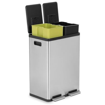 Simpli-Magic Cubo de reciclaje con pedal 60 L (16 gal), cubo de basura para cocina con 2 compartimentos, tapa de cierre suave, cubos interiores extraíbles, control de olores, acero inoxidable fácil de limpiar Simpli-Magic Cubo de reciclaje con pedal 60 L (16 gal), cubo de basura para cocina con 2 compartimentos, tapa de cierre suave, cubos interiores extraíbles, control de olores, acero inoxidable fácil de limpiar