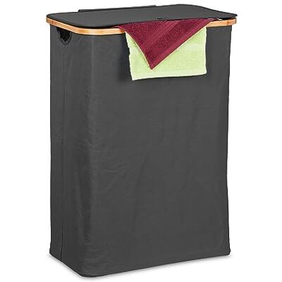 Relaxdays Cesto Ropa Sucia con Tapa, 105 l, Cubo Lavandería, Bambú y Poliéster, Plegable, Transportable, Negro y Natural Relaxdays Cesto Ropa Sucia con Tapa, 105 l, Cubo Lavandería, Bambú y Poliéster, Plegable, Transportable, Negro y Natural