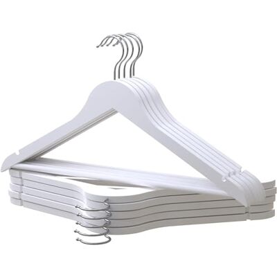 PORTENTUM Perchas de Madera, Set de 10, Blanco Gancho Giratorio 360º, Muescas para Vestidos y Blusas, Barra Antideslizante para Pantalones, Aptas para Trajes, Camisas, Chaquetas PORTENTUM Perchas de Madera, Set de 10, Blanco Gancho Giratorio 360º, Muescas para Vestidos y Blusas, Barra Antideslizante para Pantalones, Aptas para Trajes, Camisas, Chaquetas