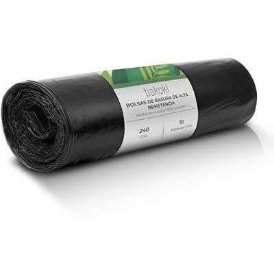 BAKOKI Bolsas de basura de 240 l, extremadamente resistentes, extrafuertes, ideales para el hogar, el jardín y la empresa, rollo de 10 unidades, bolsas de basura resistentes para renovación y residuos BAKOKI Bolsas de basura de 240 l, extremadamente resistentes, extrafuertes, ideales para el hogar, el jardín y la empresa, rollo de 10 unidades, bolsas de basura resistentes para renovación y residuos