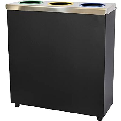 OFITURIA ® Papelera para Reciclaje Selectivo Metálica Capacidad 135 litros Color Negro Contenedor 3 Compartimentos para Residuos OFITURIA ® Papelera para Reciclaje Selectivo Metálica Capacidad 135 litros Color Negro Contenedor 3 Compartimentos para Residuos