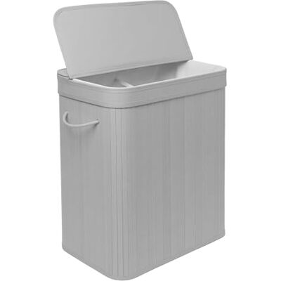 Relaxdays cesto Ropa con Tapa, bambú, 100 l, 2 Compartimentos, 63 x 52 x 32 cm, cesto de baño, Gris Relaxdays cesto Ropa con Tapa, bambú, 100 l, 2 Compartimentos, 63 x 52 x 32 cm, cesto de baño, Gris