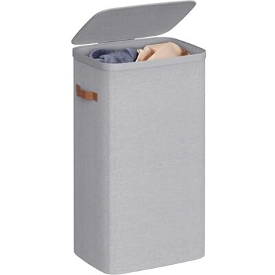 SONGMICS Cesto para la Ropa Sucia, Bolsa de Basura de 100 L, Fácil Montaje, con Asas para la Tapa, Bolsa Interior Extraíble, 42 x 32 x 75 cm, Gris Paloma SONGMICS Cesto para la Ropa Sucia, Bolsa de Basura de 100 L, Fácil Montaje, con Asas para la Tapa, Bolsa Interior Extraíble, 42 x 32 x 75 cm, Gris Paloma