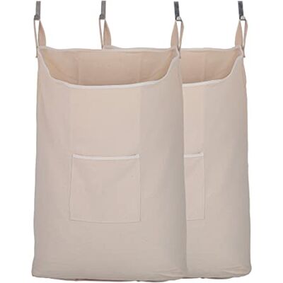 GORISEN Paquete de 2 colectores de lavandería, cesta de lavandería, bolsa de lavandería para colgar en la puerta con ganchos (beige, 2 unidades de 65 litros) GORISEN Paquete de 2 colectores de lavandería, cesta de lavandería, bolsa de lavandería para colgar en la puerta con ganchos (beige, 2 unidades de 65 litros)