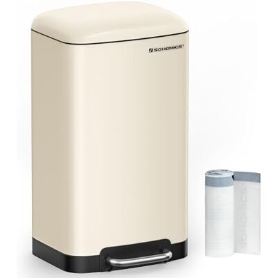 SONGMICS Cubo de Basura para la Cocina, 30 L, Cubo de Pedal de Acero con Tapa y Cubo Interior, Cierre Suave, Blanco Nube LTB001A01 SONGMICS Cubo de Basura para la Cocina, 30 L, Cubo de Pedal de Acero con Tapa y Cubo Interior, Cierre Suave, Blanco Nube LTB001A01