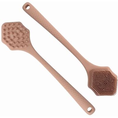 PARSA BEAUTY Cepillo de baño de silicona con mango, terracota, cepillo de Masaje suave, limpieza higiénica, manual, diseño de doble cara, material higiénico, aplicación versátil PARSA BEAUTY Cepillo de baño de silicona con mango, terracota, cepillo de Masaje suave, limpieza higiénica, manual, diseño de doble cara, material higiénico, aplicación versátil