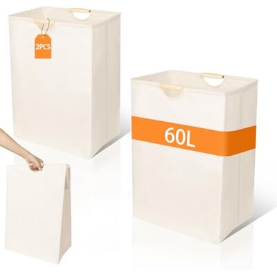 AiQInu Juego de 2 Cesta Ropa Sucia 60l, Cesto Ropa Sucia Estrecho, Laundry Basket con Mango de Madera, Cesto Colada para Dormitorio, Salas Estar, Habitaciones Niños, Baños, Viajes, 56 * 40 * 27cm AiQInu Juego de 2 Cesta Ropa Sucia 60l, Cesto Ropa Sucia Estrecho, Laundry Basket con Mango de Madera, Cesto Colada para Dormitorio, Salas Estar, Habitaciones Niños, Baños, Viajes, 56 * 40 * 27cm