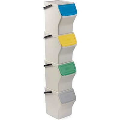 Tatay Cubos de Basura Reciclaje Easy Waste 20L Set de 4 Diseño Modular y Apilable Tapa con Sistema Click Asa de Transporte Integrada Hecho de Material Reciclado 35x27x36 cm Blanco Tatay Cubos de Basura Reciclaje Easy Waste 20L Set de 4 Diseño Modular y Apilable Tapa con Sistema Click Asa de Transporte Integrada Hecho de Material Reciclado 35x27x36 cm Blanco