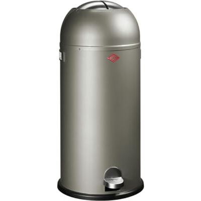 WESCO Kickmaster Maxi Cubo de basura (chapa de acero con recubrimiento en polvo, amortiguador integrado, 40 litros de capacidad, ranura grande), color plateado WESCO Kickmaster Maxi Cubo de basura (chapa de acero con recubrimiento en polvo, amortiguador integrado, 40 litros de capacidad, ranura grande), color plateado