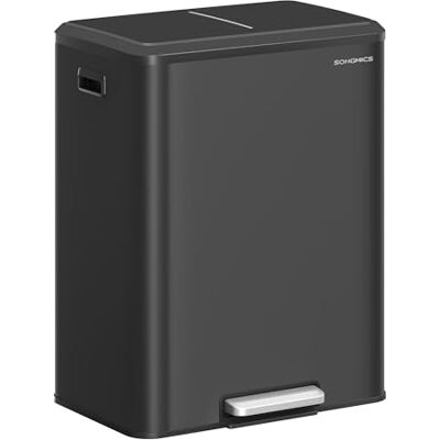 SONGMICS Papelera de Cocina, 2 x 30 L Cubo Doble para Reciclaje y Basura, Cubos Interiores, Acero, Tapa de Cierre Suave, Pedal Ancho y Robusto, Negro Tinta SONGMICS Papelera de Cocina, 2 x 30 L Cubo Doble para Reciclaje y Basura, Cubos Interiores, Acero, Tapa de Cierre Suave, Pedal Ancho y Robusto, Negro Tinta