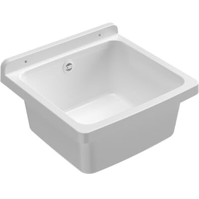Adventa : Bañera de resina de polipropileno, fijación a la pared, compacta, con sifón y desagüe, resistente a los ácidos de uso común, lavadero, garaje, exterior, 40 x 40 x 19 cm, blanco Adventa : Bañera de resina de polipropileno, fijación a la pared, compacta, con sifón y desagüe, resistente a los ácidos de uso común, lavadero, garaje, exterior, 40 x 40 x 19 cm, blanco