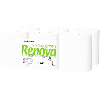 RENOVA Green Bobinas Secamanos 6 Bobinas de 96 Metros Blancas 2 Capas RENOVA Green Bobinas Secamanos 6 Bobinas de 96 Metros Blancas 2 Capas
