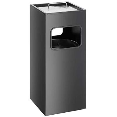Durable Papelera metálica de 17 litros con cenicero integrado de 2 litros, negro Durable Papelera metálica de 17 litros con cenicero integrado de 2 litros, negro