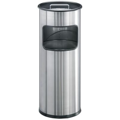 Durable Papelera de acero inoxidable con cenicero redonda, plata Durable Papelera de acero inoxidable con cenicero redonda, plata