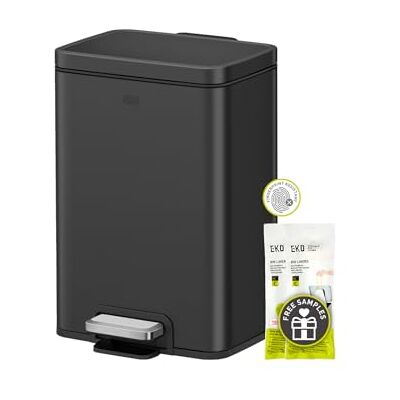 EKO Madison Papelera rectangular negro mate, 12 litros de capacidad, con tapa, cubo interior extraíble y pequeño pedal EKO Madison Papelera rectangular negro mate, 12 litros de capacidad, con tapa, cubo interior extraíble y pequeño pedal