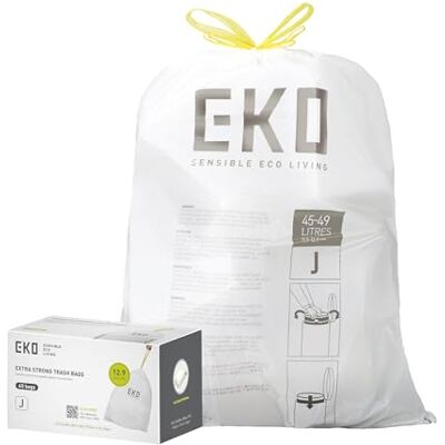 EKO Bolsas de basura de 12.9 galones / 45-49 litros, 60 bolsas de basura con cordón, bolsas de basura extra fuertes sin perfume, rollo de fácil dispensación para cocina y uso doméstico, resiste EKO Bolsas de basura de 12.9 galones / 45-49 litros, 60 bolsas de basura con cordón, bolsas de basura extra fuertes sin perfume, rollo de fácil dispensación para cocina y uso doméstico, resiste