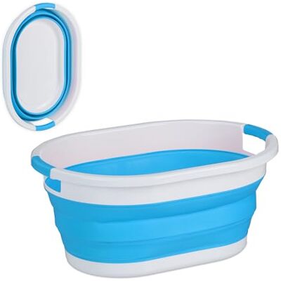 Relaxdays Cesta Plegable Colada, 24 L, Canasto Ropa Plástico, Compacto para Ahorrar Espacio, con Asas, Azul y Blanco Relaxdays Cesta Plegable Colada, 24 L, Canasto Ropa Plástico, Compacto para Ahorrar Espacio, con Asas, Azul y Blanco