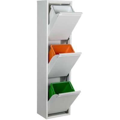 DRW Papelera de Reciclaje con Tres Cubos de Metal en Blanco DRW Papelera de Reciclaje con Tres Cubos de Metal en Blanco