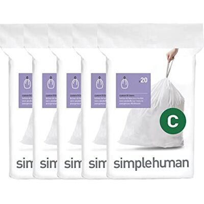 simplehuman Code C 100 bolsas de basura 50% recicladas de ajuste personalizado en paquetes dispensadores, asa duradera con cordón, 10-12 L, color blanco simplehuman Code C 100 bolsas de basura 50% recicladas de ajuste personalizado en paquetes dispensadores, asa duradera con cordón, 10-12 L, color blanco