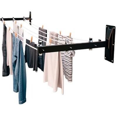 Amig Tendedero Lateral de Pared Mod. 3 Tenderete 2 Brazos con 6 poleas de Acero INOX para 3 Cuerdas Acero con Pintura epoxy Uso Exterior 450 mm con Accesorios de fijación Color Negro Amig Tendedero Lateral de Pared Mod. 3 Tenderete 2 Brazos con 6 poleas de Acero INOX para 3 Cuerdas Acero con Pintura epoxy Uso Exterior 450 mm con Accesorios de fijación Color Negro