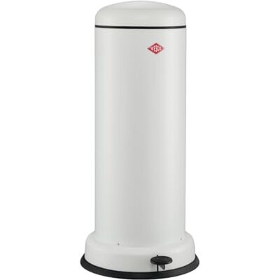 WESCO Big Baseboy Cubo de basura en color blanco mate, chapa de acero pulverizada, 30 litros de volumen, amortiguador integrado, pie de metal con superficie de goma WESCO Big Baseboy Cubo de basura en color blanco mate, chapa de acero pulverizada, 30 litros de volumen, amortiguador integrado, pie de metal con superficie de goma