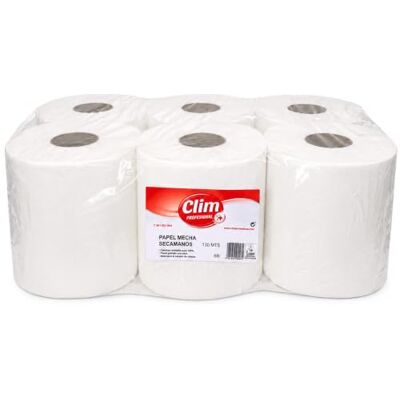 Clim Profesional 6 Rollos Papel Secamanos Mecha 130m Ecolabel 23gr Absorbe 5x su Peso, Compatible Dispensadores Estándar, Uso Profesional Clim Profesional 6 Rollos Papel Secamanos Mecha 130m Ecolabel 23gr Absorbe 5x su Peso, Compatible Dispensadores Estándar, Uso Profesional