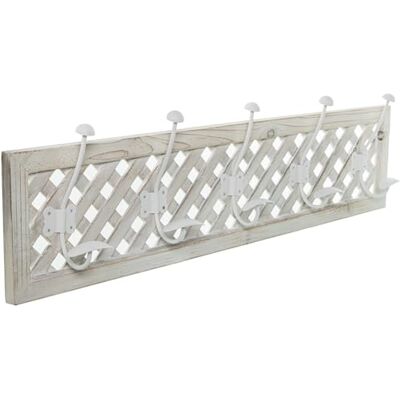 DRW Perchero de Pared de Madera con 5 Ganchos de Metal Blanco y Negro 88x10x24cm DRW Perchero de Pared de Madera con 5 Ganchos de Metal Blanco y Negro 88x10x24cm