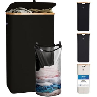 HENNEZ Cesto Ropa Sucia Con Tapa de 100L de Color Negro Cubo Ropa Sucia con Tapa y Bolsa Extraíble Cesta Ropa Sucia Plegable para la Colada y el Baño Pongotodo y Organizador Grande de Bambu HENNEZ Cesto Ropa Sucia Con Tapa de 100L de Color Negro Cubo Ropa Sucia con Tapa y Bolsa Extraíble Cesta Ropa Sucia Plegable para la Colada y el Baño Pongotodo y Organizador Grande de Bambu
